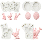2 moules en silicone pour argile de cuisson au chocolat, spécification : trois lapins, trois lapins, double œuf, lapin carotte, lapin bouquet