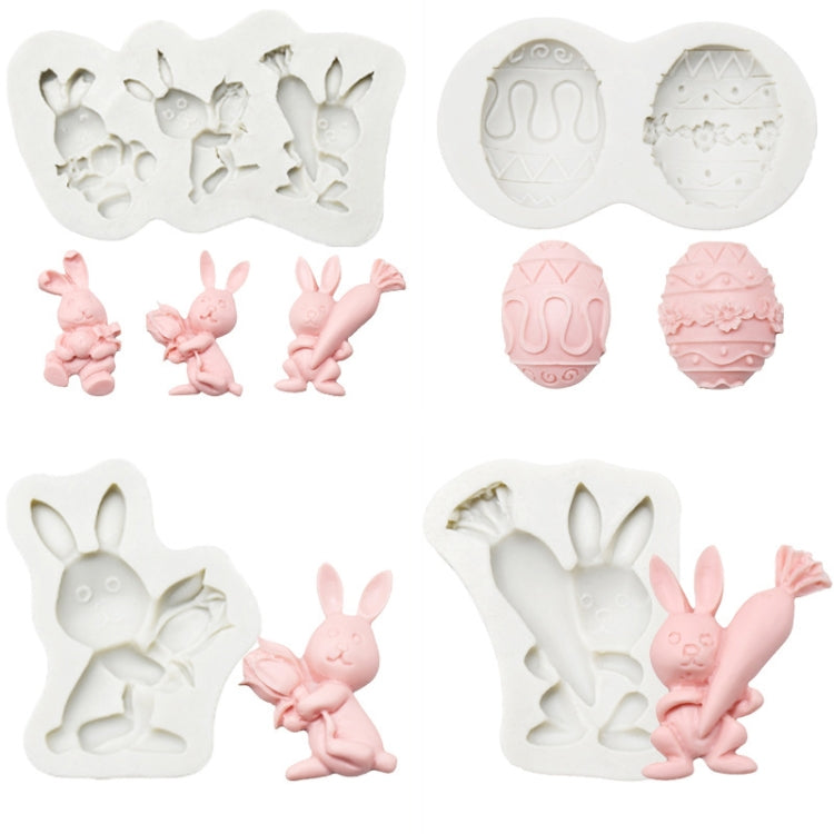 2 moules en silicone pour argile de cuisson au chocolat, spécification : trois lapins, trois lapins, double œuf, lapin carotte, lapin bouquet