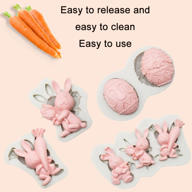 2 moules en silicone pour argile de cuisson au chocolat, spécification : trois lapins, trois lapins, double œuf, lapin carotte, lapin bouquet