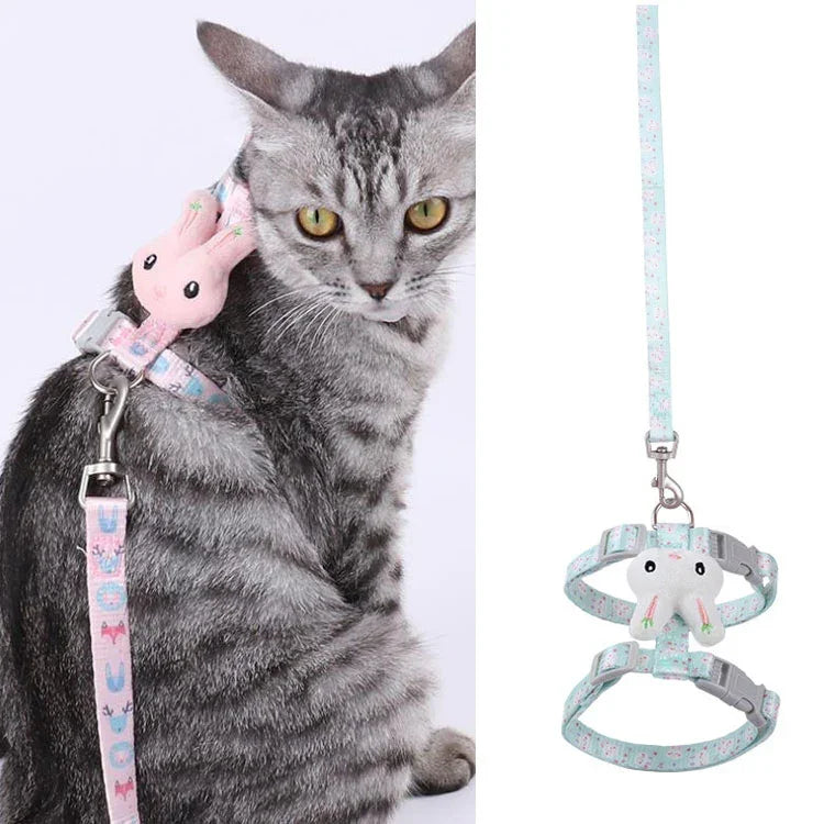 Laisse de traction pour chat anti-évasion en forme de tête de lapin, réglable, petite taille convient aux chats de moins de 3 kg, grande taille convient aux chats de 3 à 6 kg