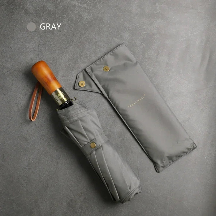 PARACHASE Parapluie automatique pliant d'affaires coupe-vent à double couche à dix baleines, Gris, Noir, Marine, Kaki