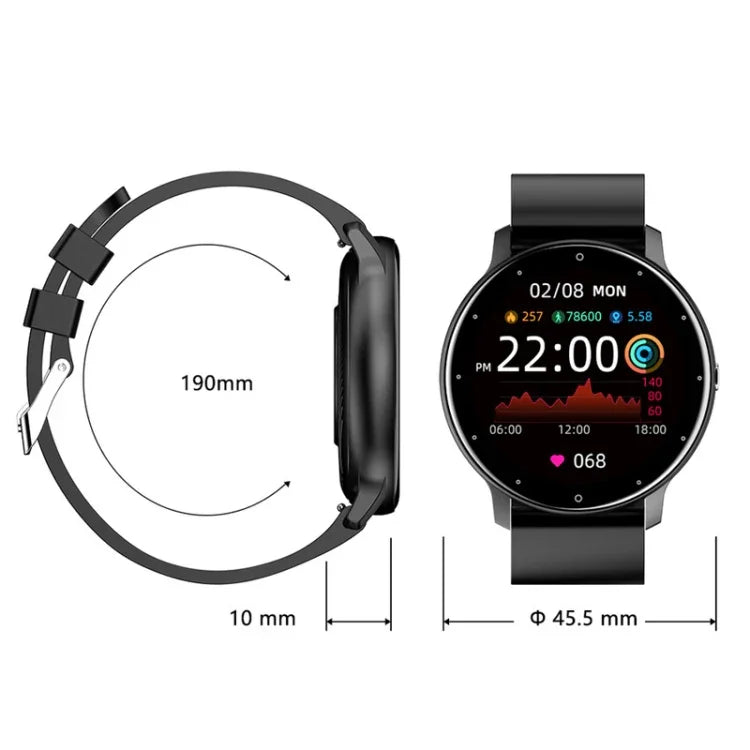 Montre de sport connectée ZL02 avec surveillance de la fréquence cardiaque, de la pression artérielle et de l'oxygénation, podomètre, Bluetooth sans fil, bleu, noir, rose, or