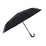 PARACHASE Parapluie automatique pliant à trois volets avec poignée en bois massif courbé et 10 baleines, Gris, Noir, Marine