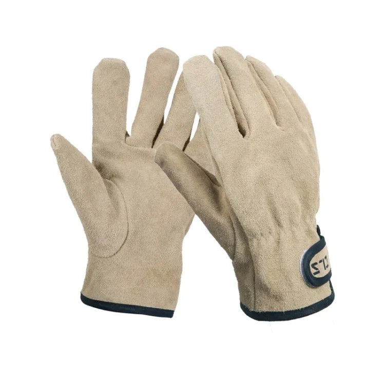 CLS Gants de protection de barbecue, résistants à la chaleur, en cuir de vachette, Kaki, Gris argenté