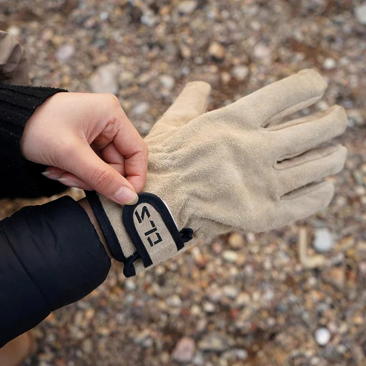 CLS Gants de protection de barbecue, résistants à la chaleur, en cuir de vachette, Kaki, Gris argenté