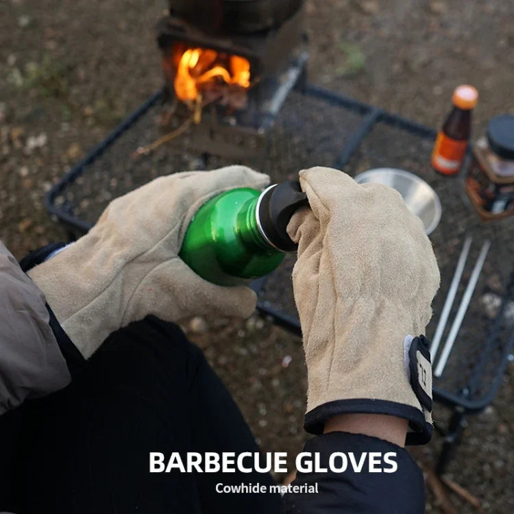 CLS Gants de protection de barbecue, résistants à la chaleur, en cuir de vachette, Kaki, Gris argenté