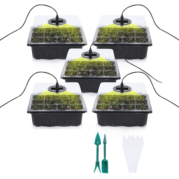 Kit de 5 plateaux de démarrage pour graines de plantes, plateau de semis avec lampe de croissance, noir, vert