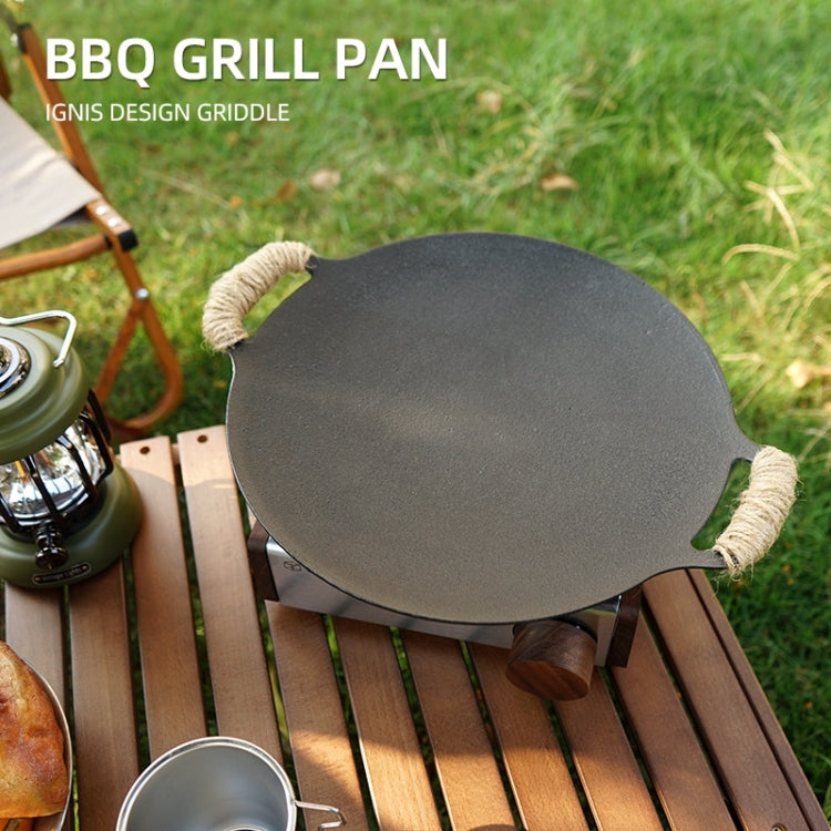 Outdoor Camping BBQ Cast Iron Grill Pan,Style:, Baking Pan Only, Baking Pan+Hemp Rope, Baking Pan+Hemp Rope+Storage Bag, Baking Pan+Net+Hemp Rope, Baking Pan+Net+Hemp Rope+Storage Bag