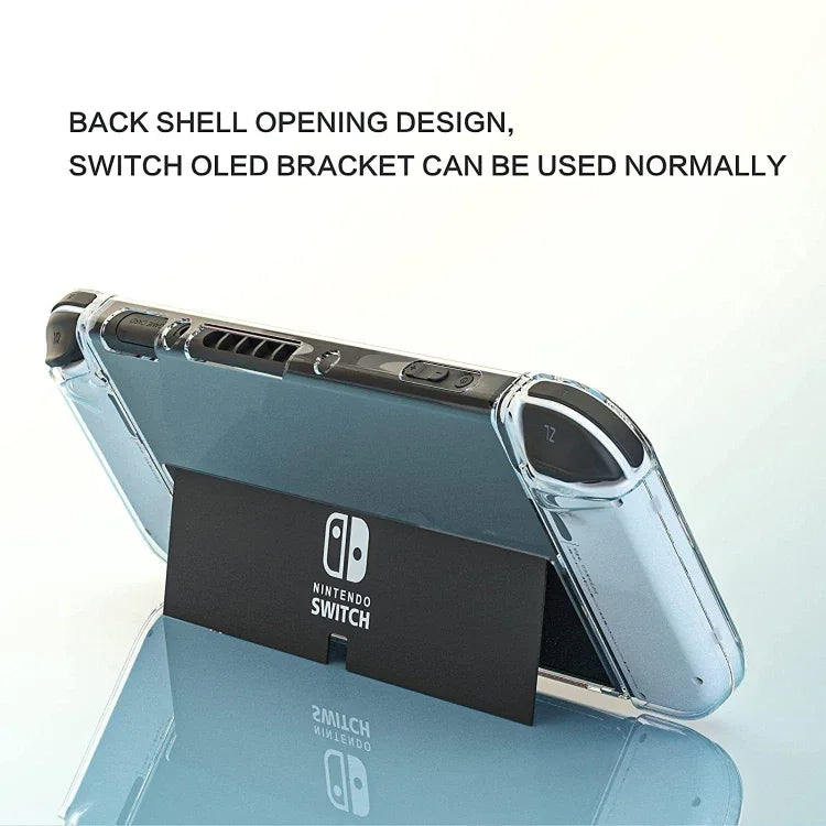 Kit de rangement pour console Switch OLED : coque en cristal, capuchon de protection, film de protection et pochette de rangement. Contient : pochette de rangement blanche 14 en 1 (avec dragonne) et pochette de rangement blanche 16 en 1.