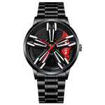 Montre homme FNGEEN L001 à roue élémentaire moto, métal, surface rouge acier noir, surface verte acier noir, surface rouge acier blanc, surface verte acier blanc, surface rouge acier noir à filet noir, surface verte acier noir à filet noir