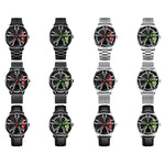 Montre homme FNGEEN L001 à roue élémentaire moto, métal, surface rouge acier noir, surface verte acier noir, surface rouge acier blanc, surface verte acier blanc, surface rouge acier noir à filet noir, surface verte acier noir à filet noir