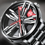 Montre homme FNGEEN L001 à roue élémentaire moto, métal, surface rouge acier noir, surface verte acier noir, surface rouge acier blanc, surface verte acier blanc, surface rouge acier noir à filet noir, surface verte acier noir à filet noir