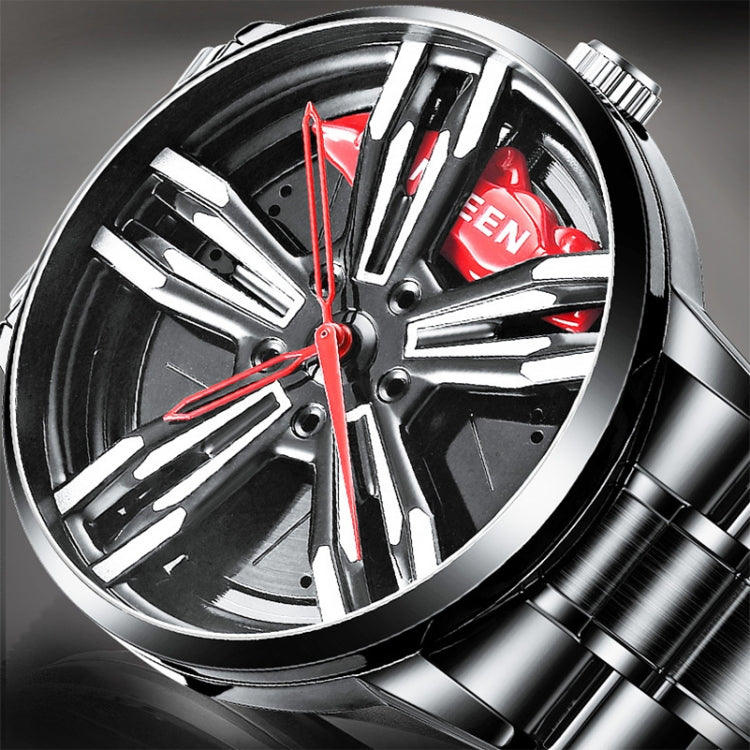 Montre homme FNGEEN L001 à roue élémentaire moto, métal, surface rouge acier noir, surface verte acier noir, surface rouge acier blanc, surface verte acier blanc, surface rouge acier noir à filet noir, surface verte acier noir à filet noir