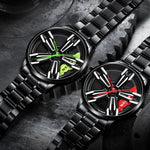 Montre homme FNGEEN L001 à roue élémentaire moto, métal, surface rouge acier noir, surface verte acier noir, surface rouge acier blanc, surface verte acier blanc, surface rouge acier noir à filet noir, surface verte acier noir à filet noir
