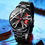 Montre homme FNGEEN L001 à roue élémentaire moto, métal, surface rouge acier noir, surface verte acier noir, surface rouge acier blanc, surface verte acier blanc, surface rouge acier noir à filet noir, surface verte acier noir à filet noir
