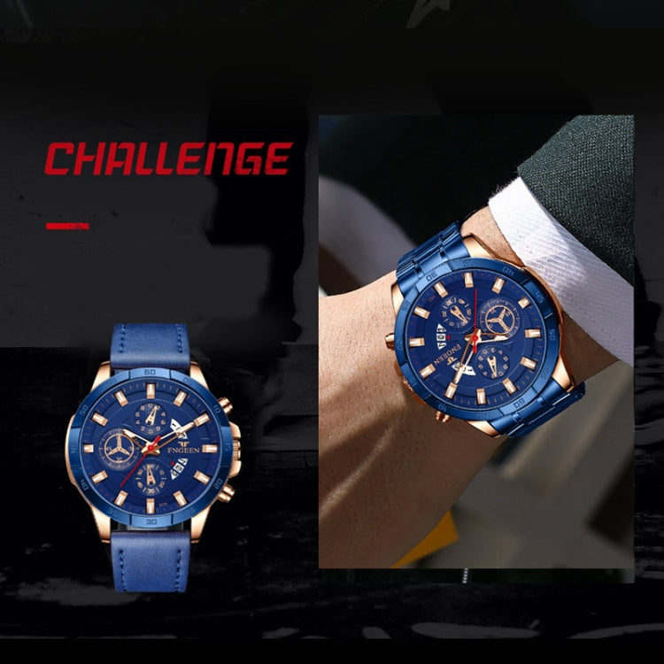 Montre quartz multifonction étanche FNGEEN 5225, surface bleue acier bleu rose, surface noire acier noir rose, surface noire acier noir noir, surface blanche acier blanc noir, surface blanche cercle noir acier noir