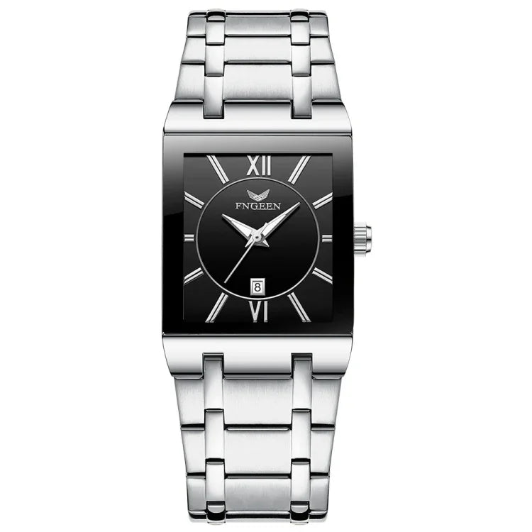 Montre carrée calendrier étanche pour homme FNGEEN 3627, cadran noir or complet, cadran or complet, bracelet noir coquille rose cadran noir, bracelet noir coquille or cadran noir, bracelet noir coquille noir cadran noir, cadran blanc acier blanc