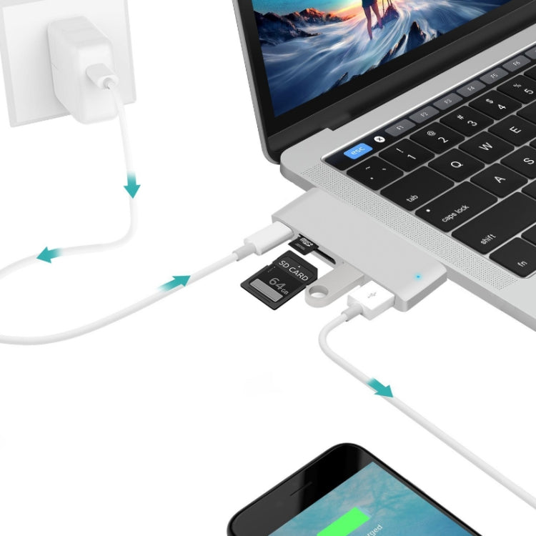 Station d'accueil USB-C vers HDMI avec lecteur de carte, spécifications : 5 en 1 gris, 5 en 1 argent, 6 en 1 gris, 6 en 1 argent