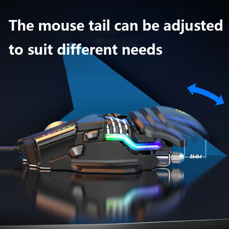 Souris filaire Taijia P3 6 touches avec éclairage RGB réglable, noir, blanc
