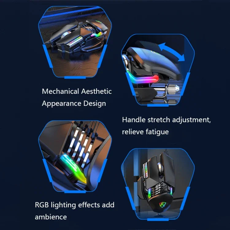 Souris filaire Taijia P3 6 touches avec éclairage RGB réglable, noir, blanc