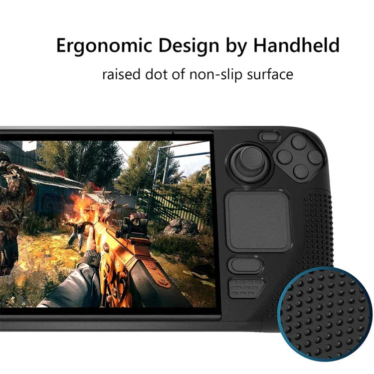 Étui en silicone PGTECH pour console de jeux Steam Deck, avec particules antidérapantes, noir.