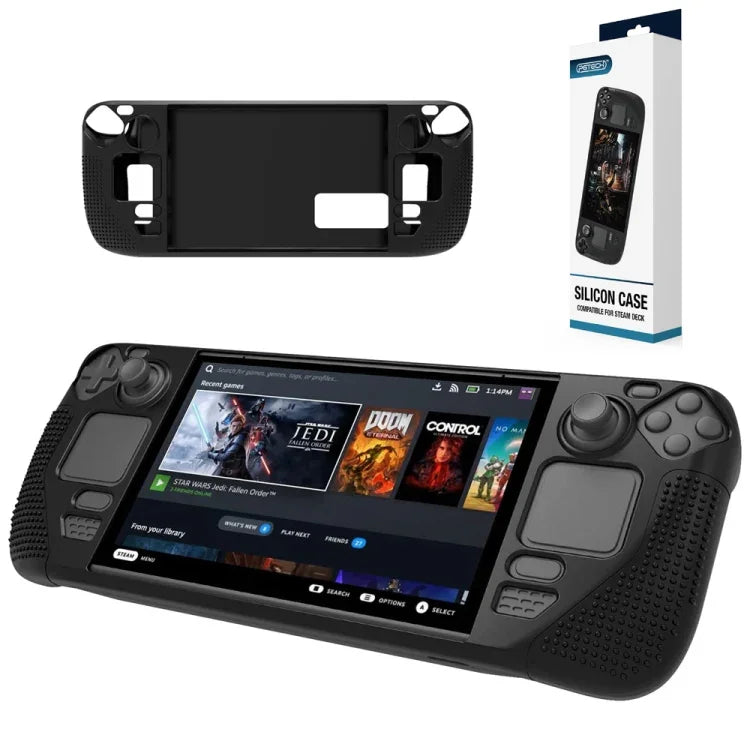 Étui en silicone PGTECH pour console de jeux Steam Deck, avec particules antidérapantes, noir.