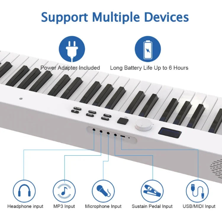 Piano électrique pliable et intelligent portable à 88 touches, prise européenne