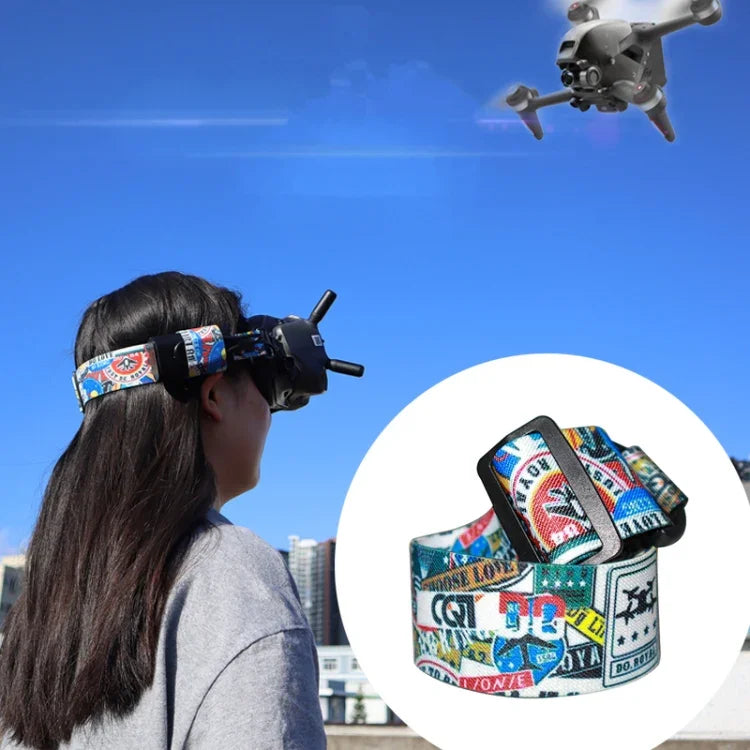Lunettes vidéo de vol avec bandeau couleur graffiti et sangle fixe pour lunettes DJI FPV V2, sangle, sangle + câble d'alimentation, sangle + câble d'alimentation + coussinet