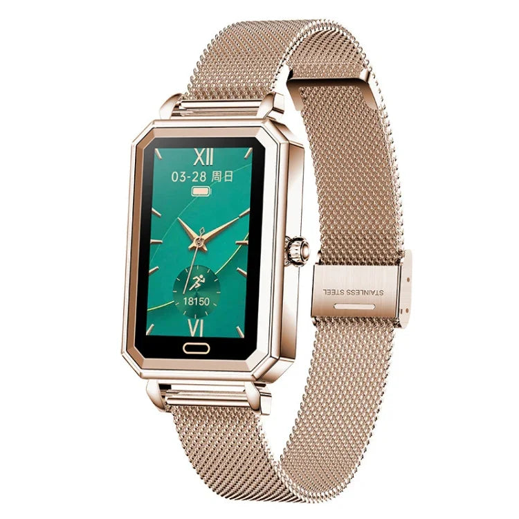 Montre connectée LOANIY HT2 1,28 pouces avec détection de la fréquence cardiaque et podomètre, Acier doré