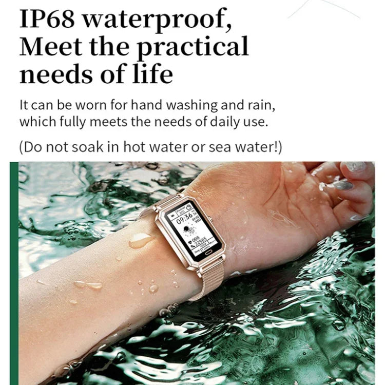 Montre connectée LOANIY HT2 1,28 pouces avec détection de la fréquence cardiaque et podomètre, Acier doré