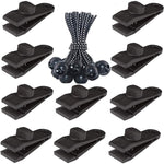 Ensemble de fixation rapide pour corde de tente coupe-vent de camping en plein air, 10 clips + 10 cordes, 10 clips + 10 cordes noires, 10 clips + 10 cordes noires + 10 boucles argentées, 10 clips + 10 cordes élastiques + 10 boucles noires