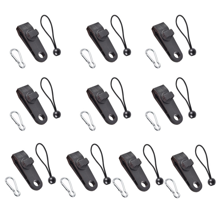 Ensemble de fixation rapide pour corde de tente coupe-vent de camping en plein air, 10 clips + 10 cordes, 10 clips + 10 cordes noires, 10 clips + 10 cordes noires + 10 boucles argentées, 10 clips + 10 cordes élastiques + 10 boucles noires
