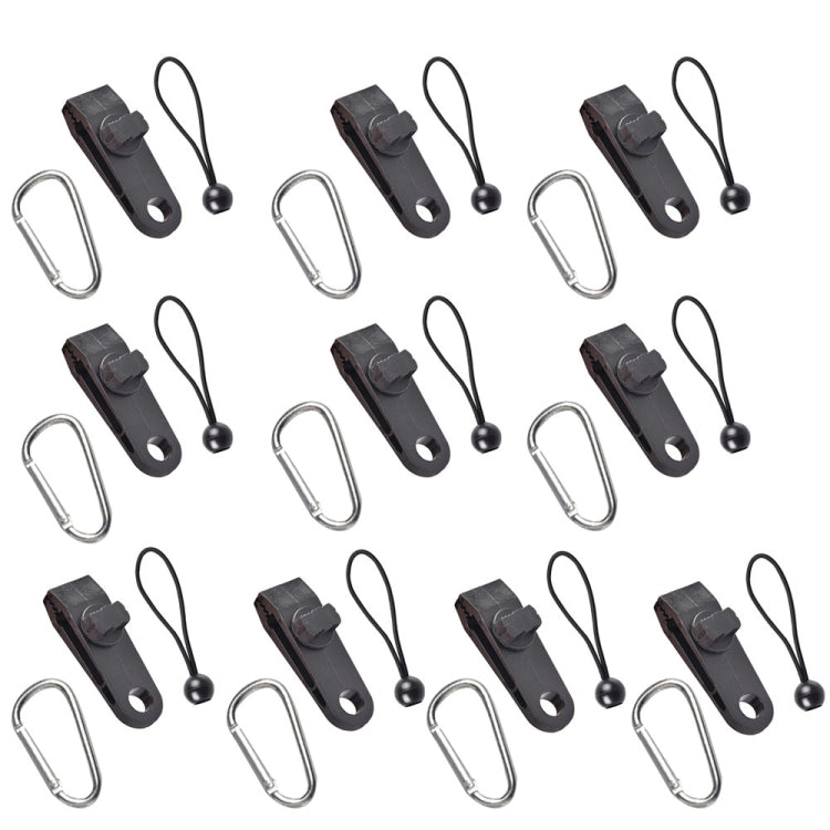 Ensemble de fixation rapide pour corde de tente coupe-vent de camping en plein air, 10 clips + 10 cordes, 10 clips + 10 cordes noires, 10 clips + 10 cordes noires + 10 boucles argentées, 10 clips + 10 cordes élastiques + 10 boucles noires