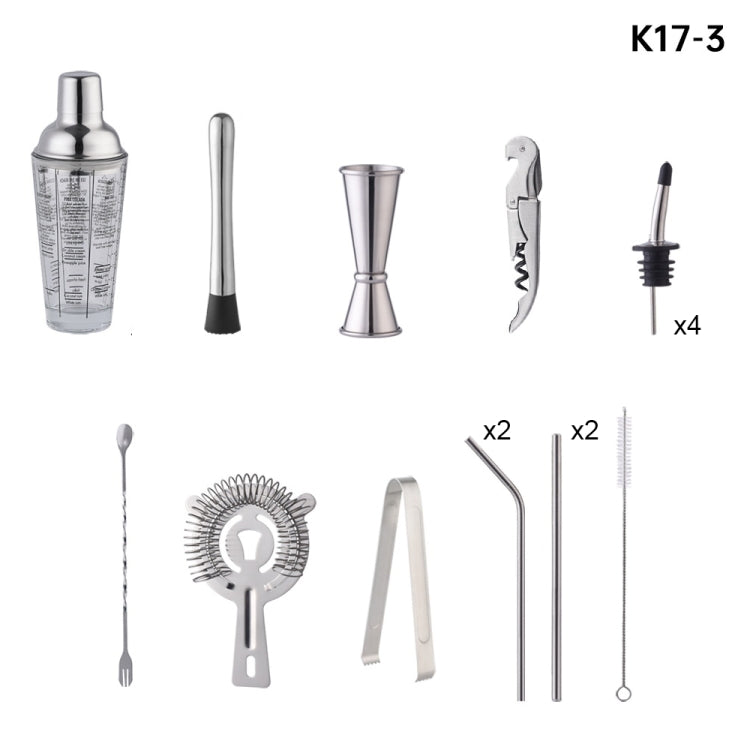 Shaker en verre 17 en 1 de 400 ml avec ensemble de shakers gradués, K17-3