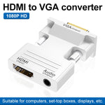 Adaptateur HDMI femelle vers VGA mâle avec audio pour moniteur d'ordinateur, TV, projecteur, blanc, or, noir