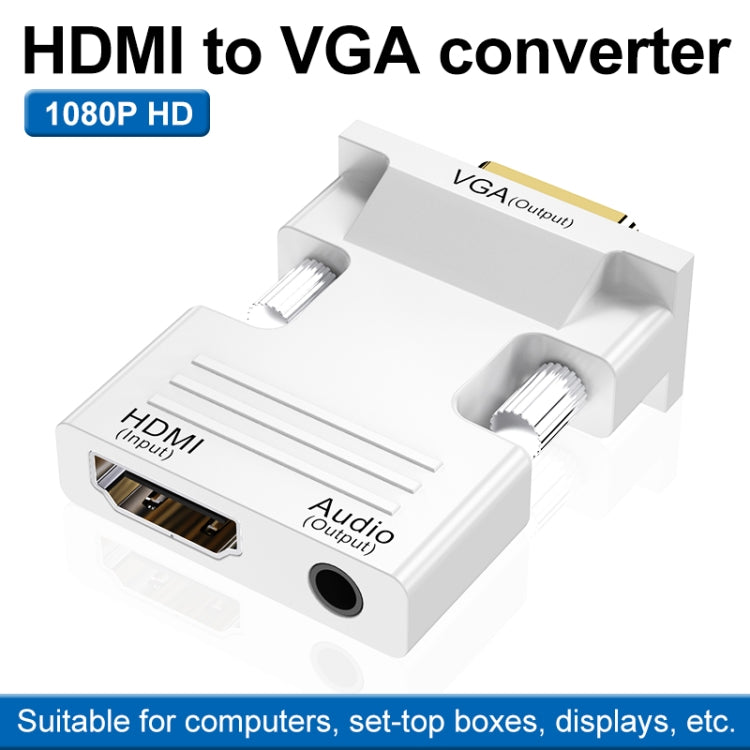Adaptateur HDMI femelle vers VGA mâle avec audio pour moniteur d'ordinateur, TV, projecteur, blanc, or, noir