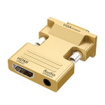 Adaptateur HDMI femelle vers VGA mâle avec audio pour moniteur d'ordinateur, TV, projecteur, blanc, or, noir