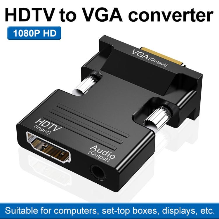 Adaptateur HDMI femelle vers VGA mâle avec audio pour moniteur d'ordinateur, TV, projecteur, blanc, or, noir