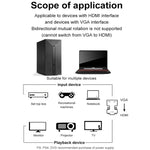 Adaptateur HDMI femelle vers VGA mâle avec audio pour moniteur d'ordinateur, TV, projecteur, blanc, or, noir