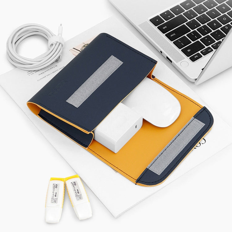 Baona BN-Q009 Petite Pochette de Rangement en Cuir pour Souris et Chargeur, Bleu profond+Jaune, Gris vert+Vert clair, Argent+Bleu