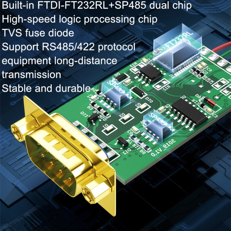 Convertisseur industriel USB vers RS485/422 DTECH DT-5019, câble 1,2 m