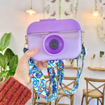 Gobelet en plastique en forme d'appareil photo pour enfants avec paille, pour jus de fruits, voyages et loisirs, rose, bleu, violet, jaune