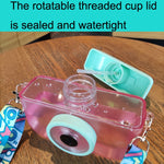 Gobelet en plastique en forme d'appareil photo pour enfants avec paille, pour jus de fruits, voyages et loisirs, rose, bleu, violet, jaune
