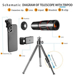 Ensemble Télescope Universel pour Téléphone Portable 28X + Grand Angle 0,6X + Macro 20X + Fish-eye 198 Degrés, Ensemble Multi-combinaison