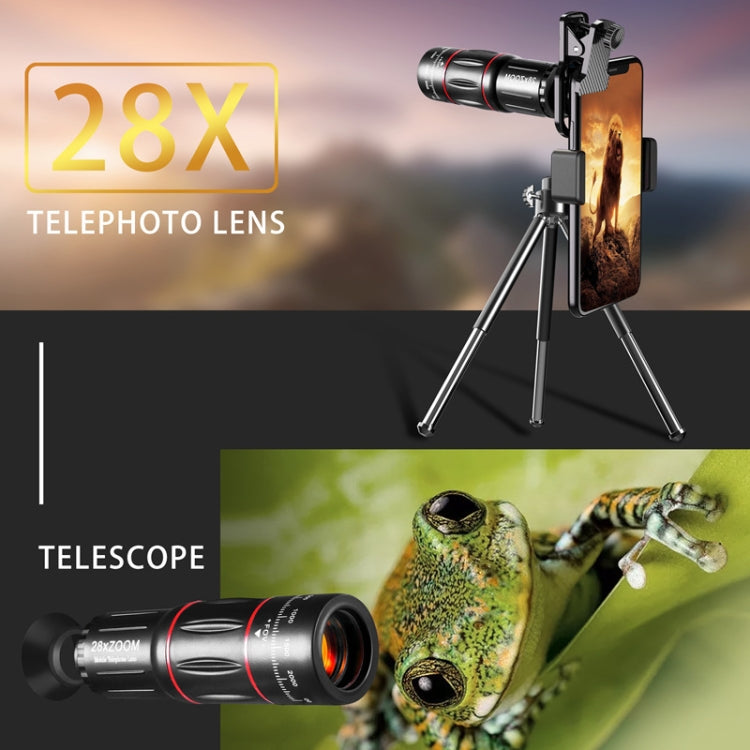 Ensemble Télescope Universel pour Téléphone Portable 28X + Grand Angle 0,6X + Macro 20X + Fish-eye 198 Degrés, Ensemble Multi-combinaison