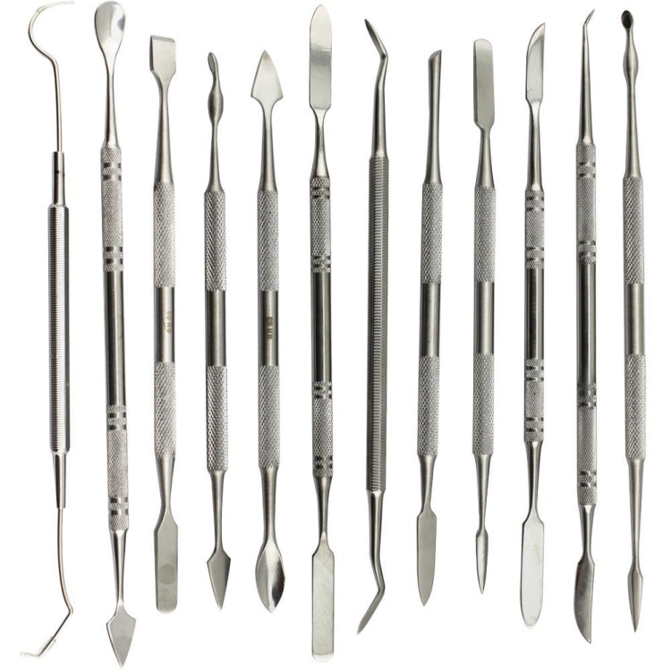 Couteau de sculpture en cire en acier inoxydable 12 en 1 Ensemble d'outils dentaires Outil de modelage en argile, Couteau 12 en 1