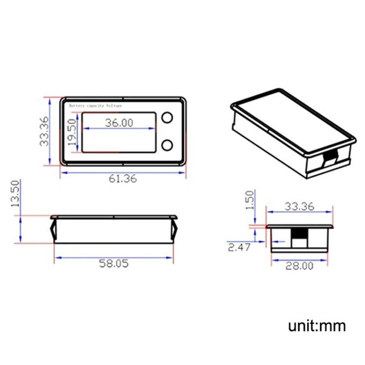 Afficheur numérique étanche LCD pour batterie au plomb lithium à deux fils, voltmètre, 8-100 V (blanc), 8-100 V (bleu), 8-72 V (blanc), 8-72 V (bleu)