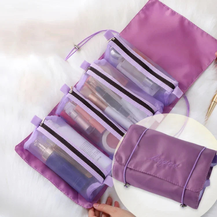 Trousse de Toilette Portable Imperméable en Maille 4-en-1 pour Femmes, Rouge, Vert, Noir, Violet, Kaki, Rose Cerise