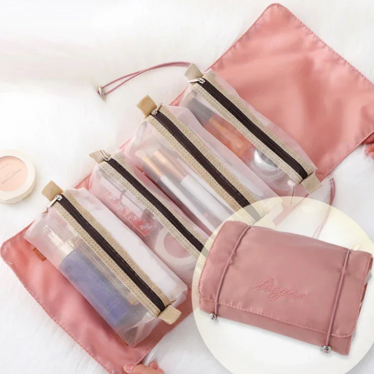 Trousse de Toilette Portable Imperméable en Maille 4-en-1 pour Femmes, Rouge, Vert, Noir, Violet, Kaki, Rose Cerise