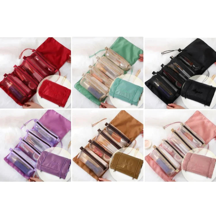 Trousse de Toilette Portable Imperméable en Maille 4-en-1 pour Femmes, Rouge, Vert, Noir, Violet, Kaki, Rose Cerise